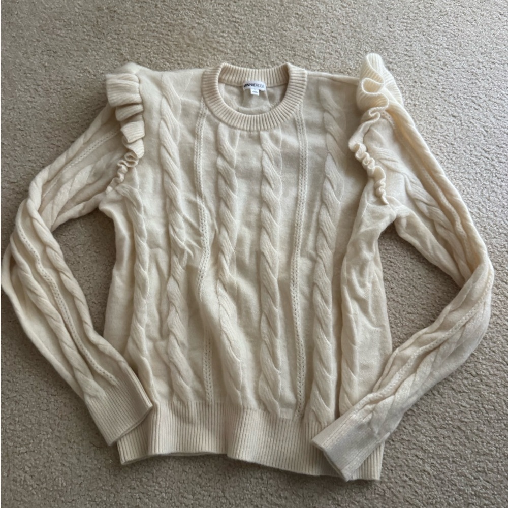 Minnie Rose Cream Ruffle Knit Sweater